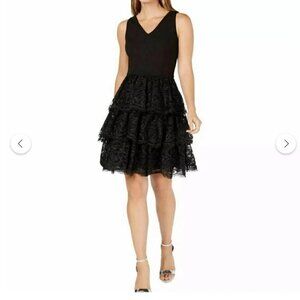 Julia Jordan Black Lace Fit Flare Evening Cocktail Dress Size 2